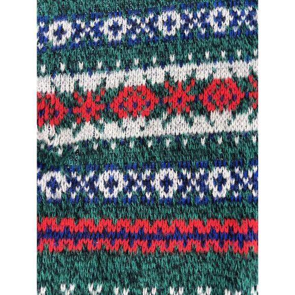 Vintage Anchor Green Sweater Mens Large Knit 80s 90s Pullover Fair Isle - Picture 4 of 7